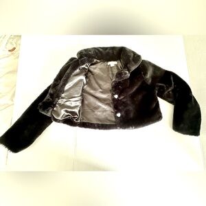 Knitworks faux fur dress jacket in black, girls size 10